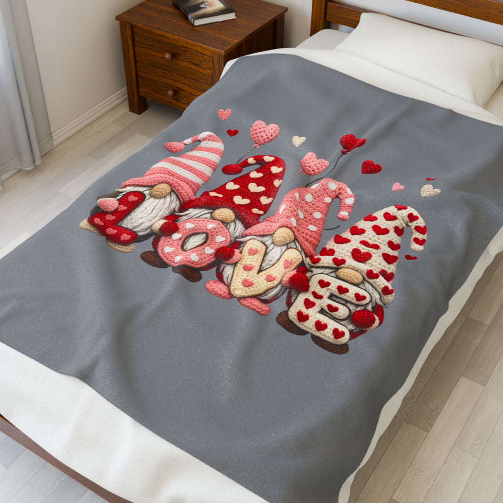 LOVE Heart Gnomes Cozy Throw